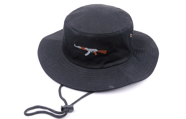 black bucket hat with string