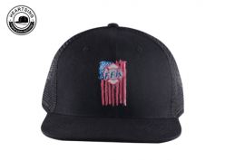 Personalizado Flat Bill Trucker Hats Black Trucker Tap Flat facturada con malla hacia atrás