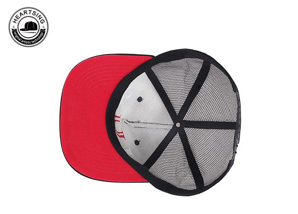 Dentro del sombrero de snapback de malla negra personalizada con Bonderbill rojo