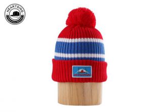 Stripe Red Stripe de invierno personalizado POM Beanie Hat-B010