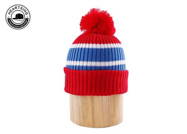 Stripe Red Stripe de invierno personalizado POM Beanie Hat-B010