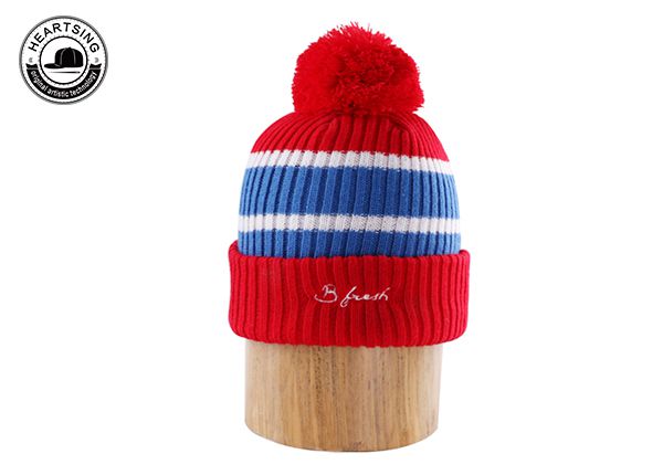 Stripe Red Stripe de invierno personalizado POM Beanie Hat-B010