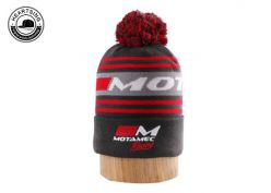 Invierno personalizado Soft unisex Pom Pom Stripe Knit Beanie-B011 de gris oscuro