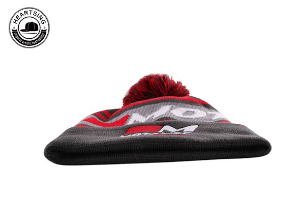 Invierno personalizado Soft unisex Pom Pom Stripe Knit Beanie-B011 de gris oscuro