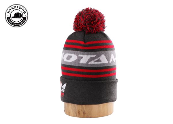 Invierno personalizado Soft unisex Pom Pom Stripe Knit Beanie-B011 de gris oscuro