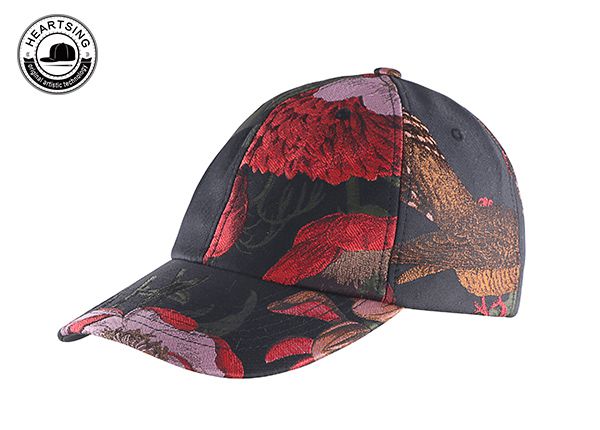 Inclinación de 6 paneles Capilla de béisbol con estampado floral negro con estampado floral negro