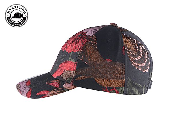 Lado de 6 paneles Capilla de béisbol de estampado floral negro para mujer