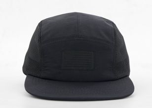 Black 5 panel Camper Hat para gorros de campamento negro personalizados al por mayor