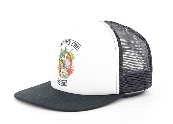 Inclinación de la impresión personalizada de 5 paneles Snapback Trucker Sombrero con espuma blanca