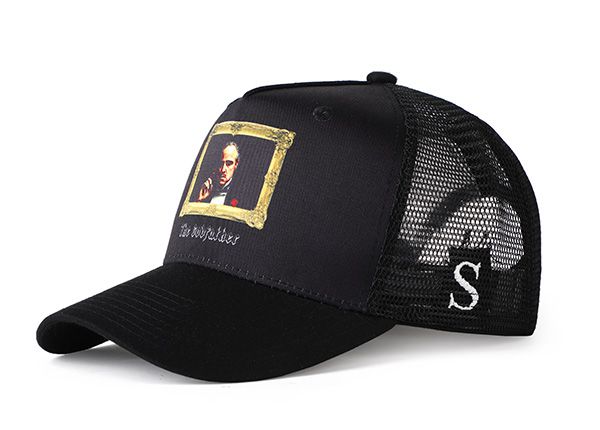 Inclinación de la gorra de béisbol de pantalla digital de malla negra impresa