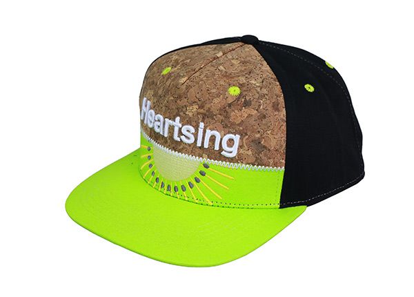 Slant of 5 panel bordado de neón verde neón snapback con tela de algodón y corcho