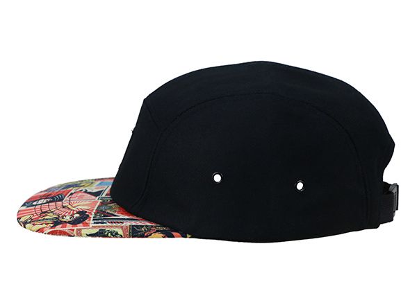 Lado del sombrero deportivo de 5 panel negro personalizado