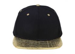 Snapback negro y dorado Snapbacks personalizados de hip hop con Golden Pu Brim