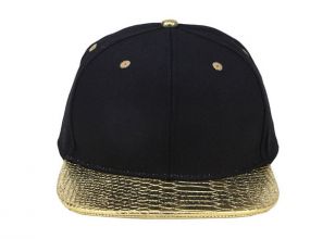 Snapback negro y dorado Snapbacks personalizados de hip hop con Golden Pu Brim