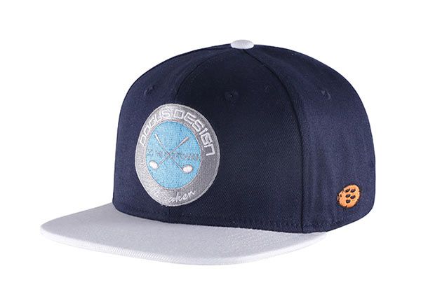 Inclinación de snapback azul marino y gris con parche bordado