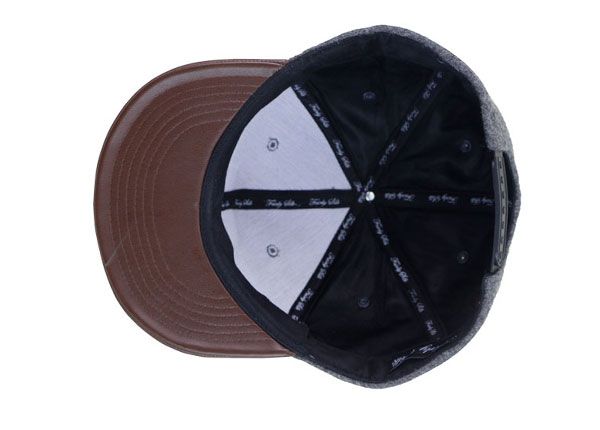 Dentro de la lana gris personalizada antigua vintage snapback con borde de cuero