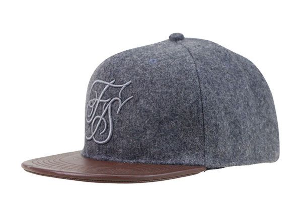 Inclinación de lana gris personalizada antigua vintage snapback con borde de cuero