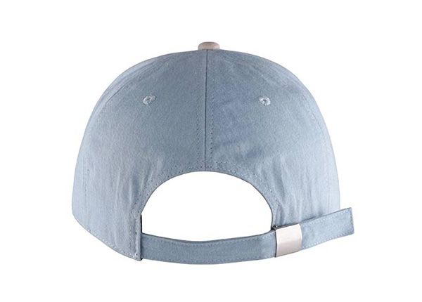 Atrás de una gorra de béisbol azul de 5 paneles personalizada con borde de gamuza