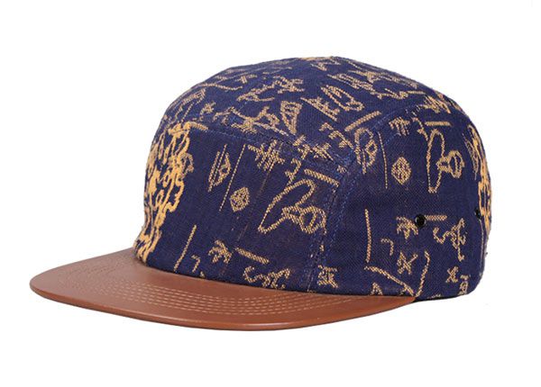 Slant of Navy Vintage Style 5 Panel Sombrá con borde de cuero marrón
