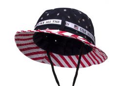 Sombrero de cubo de bandera americana con cadena Custom USA Boonie Bucket Hat