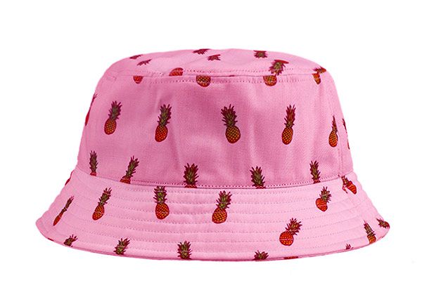 Back of Pink Bucket Hat con patrón de piña impreso