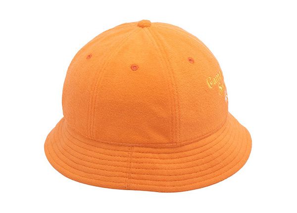 Lado de 6 panel bordado toalla terry de toalla naranja sombrero de cubo