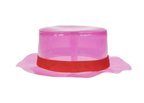 Lado del sombrero de cubo de lluvia impermeable de PVC rojo transparente