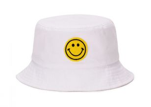 Sombrero de cubo emoji de sonrisa blanca sombrero de cubo de algodón barato a la venta