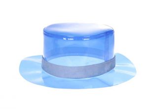 Sombrero de cubo transparente azul en blanco Clear PVC Rain Bucket Sombrero para la venta
