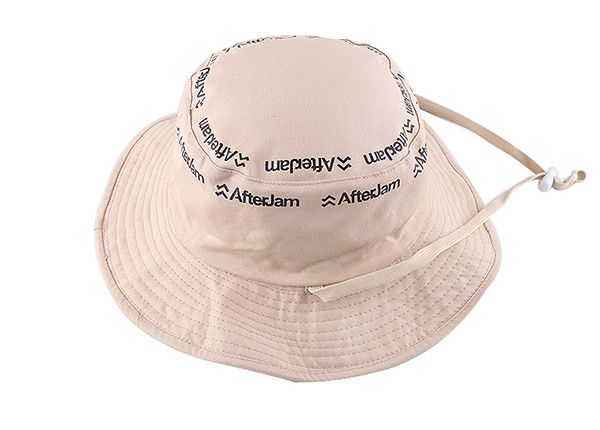 Reversible del sombrero de cubo beige de algodón en blanco con cuerda