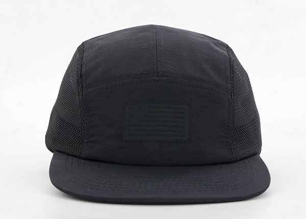 Black 5 panel Camper Hat para gorros de campamento negro personalizados al por mayor